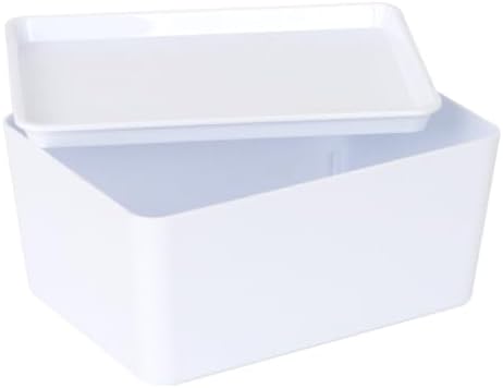 YBM HOME Plastic Storage Bin with Lid White Basket with Handle - 2140
