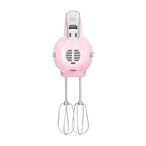 Smeg pink 50s retro style electric hand mixer with set of dough hooks set of beaters and set of whisks  urban country home decor