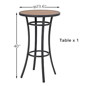 Outdoor Bar Height Bistro Table 40 Inch Patio Bar Table Bistro Dining Table Pub Table with Wooden Like Table Top Metal Frame