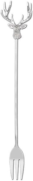 Premium 304 Stainless Steel Dessert Fork with Cactus Elk and Fruit Designs