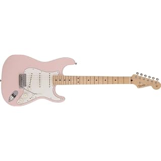 Fender Made in Japan Junior Collection Stratocaster MN Satin Shell Pink guitare électrique avec housse - Les Beatles, Paul McCartney, John Lennon, RIngo Starr, George Harrison