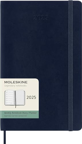 Moleskine Weekly Planner, Weekly Agenda with Space for Notes 12 Months 2025, Soft Cover and Elastic Closure, Sapphire Blue Color, Large Format 13x21 cm