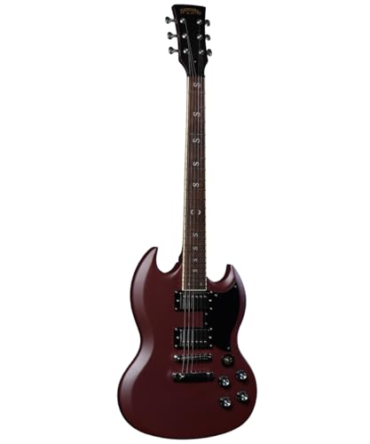 Santana Draco Standard MOR – Guitare électrique, modèle SG, manche acajou, Maroon Oak rouge - Les Beatles, Paul McCartney, John Lennon, RIngo Starr, George Harrison Santana Draco Standard MOR - Guitare électrique, modèle SG, manche acajou, Maroon Oak rouge