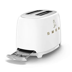 Smeg 2 slice toaster stainless steel ovo collection two slice toaster with 6 presets and removable crumb tray glossy white  urban country home decor