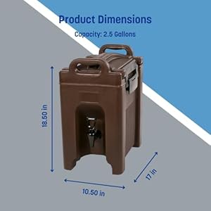 Carlisle FoodService Products Cateraide Insulated Beverage Dispenser with Handles for Catering Kitchen and Restaurants Plastic 25 Gallons Brown