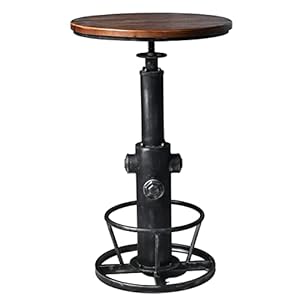 LOKKHAN Industrial Bar Table 386 484 Height Adjustable Swivel Round Wood Tabletop 237 Dia Kitchen Dining Office Coffee Bistro Pub Table