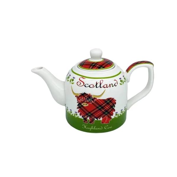   Royal-Tara-Highland-Cow-Bone-China-Teapot-White-and-Green-Tone-Ceramic-Infuser-Scottish-Kitchenware-Teatime-Capacity-22-Oz