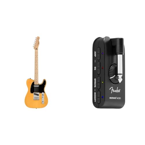 Squier Affinity Series Telecaster, Guitare Electrique, Pack d’initiation incluant un Mustang Micro Amplificateur et une Guitare Electrique avec Touche en Erable, Butterscotch Blonde - Les Beatles, Paul McCartney, John Lennon, RIngo Starr, George Harrison Squier Affinity Series Telecaster, Guitare Electrique, Pack d'initiation incluant un Mustang Micro Amplificateur et une Guitare Electrique avec Touche en Erable, Butterscotch Blonde