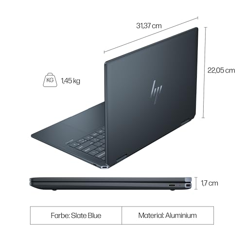 HP Spectre x360 2-in-1 Laptop | 14" 2,8K OLED-Touchdisplay | Intel Ultra 7-155H | 16GB DDR5 RAM | 1TB SSD | Intel Arc Grafik | Win11 | QWERTZ | Blau inkl. USB-C Hub & HP MPP 2.0 Pen – Bild 3