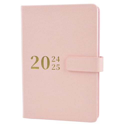 Academic Diary 2024-2025 A5 Day Per Page,Productivity A5 Daily Planner Page a Day August 2024 to July 2025 Faux Leather Mid Year Diary 2024-2025 with Monthly Tabs Sticker, 2 Bookmark, Pen Loop (Pink)