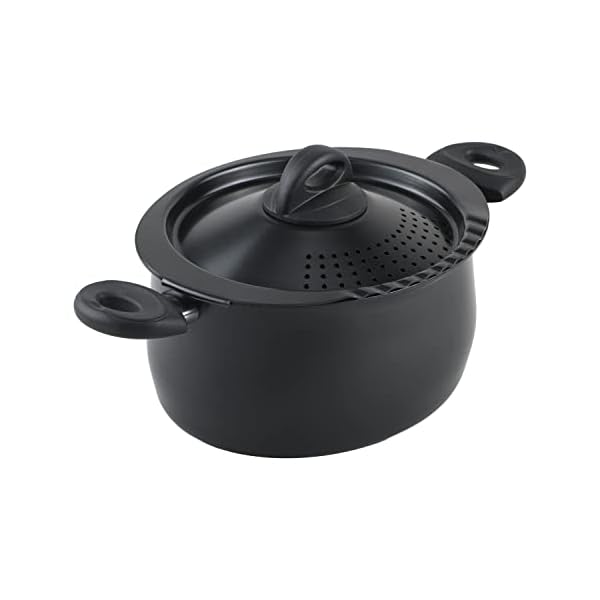   Bialetti-55-Quart-Pasta-Pot-with-Strainer-Lid-Charcoal--Elongated-Oval-Pot-for-Longer-Spaghetti-Lasagna-Penne-Farfalle-Noodles-Heat-Resistant-Handles-Nonstick-Interior-Large-Pot-for-Cooking
