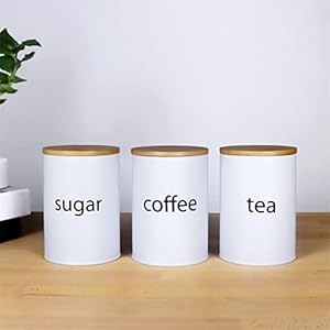  SOTECH-3Pcs-White-Metal-Canisters-Sugar-Coffee-Tea-Storage-Jars-for-Kitchen-Countertop-Round-with-Bamboo-Lid-Farmhouse-Country-Kitchen-Decor