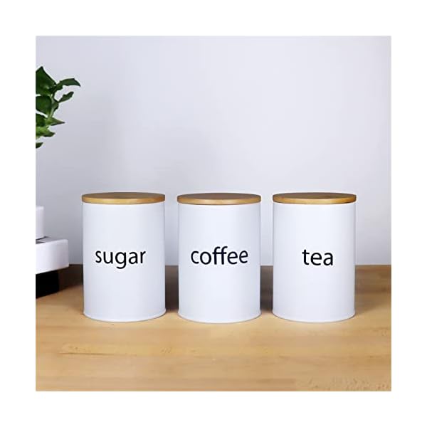   SOTECH-3Pcs-White-Metal-Canisters-Sugar-Coffee-Tea-Storage-Jars-for-Kitchen-Countertop-Round-with-Bamboo-Lid-Farmhouse-Country-Kitchen-Decor