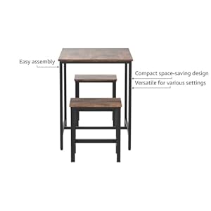 Hoobro 3 piece industrial dining table set kitchen table space saving dinette for kitchen dining room small space breakfast nook living room party rustic brown and black bf75cz01g1  urban country home decor