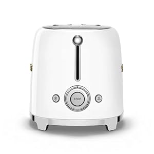 Smeg 2 slice toaster stainless steel ovo collection two slice toaster with 6 presets and removable crumb tray glossy white  urban country home decor