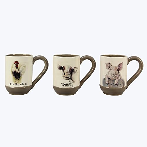 Youngs Inc Ceramic Farmhouse Coffee Mugs 6 W X 4 H X 4 D 18 Ounce Coffee Mug Set with Pig Cow and Rooster Design