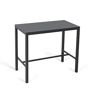Soleil Jardin Bar Table High Top Table with All Aluminum Frame Rectangular Pub Table for Indoor Outdoor Use Easy Assembly Low Maintenance Dark Grey