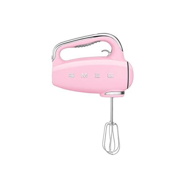 Smeg pink 50s retro style electric hand mixer with set of dough hooks set of beaters and set of whisks  urban country home decor