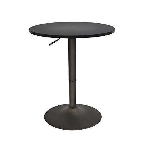 24 Inch Round Bar Table Adjustable Height and Wood Cocktail Pub Table MDF Top 360 Swivel Furniture Black
