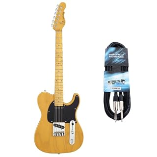 G&L Guitars ASAT Classic Tribute Guitare électrique Blonde Butterscotch + câble jack Keepdrum - Les Beatles, Paul McCartney, John Lennon, RIngo Starr, George Harrison