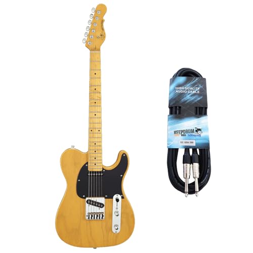 G&L Guitars ASAT Classic Tribute Guitare électrique Blonde Butterscotch + câble jack Keepdrum - Les Beatles, Paul McCartney, John Lennon, RIngo Starr, George Harrison G&L Guitars ASAT Classic Tribute Guitare électrique Blonde Butterscotch + câble jack Keepdrum