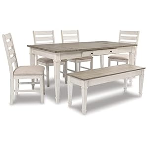 Signature Design by Ashley Skempton Farmhouse Rectangular Dining Room Table with Storage White Light Brown