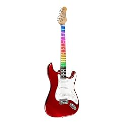 EKO GUITARS – S-300 CHROME RED VISUAL NOTE, Guitare électrique « Visual Note », Corps Peuplier, Poignée Érable, Clavier Résine, Feuille Visual Note Interface avec APP dédiée, Couleur Chrome Rouge - Les Beatles, Paul McCartney, John Lennon, RIngo Starr, George Harrison