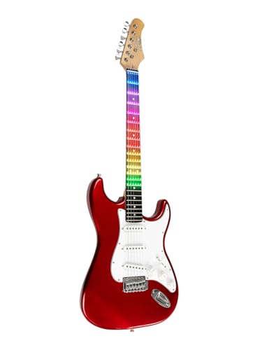 EKO GUITARS – S-300 CHROME RED VISUAL NOTE, Guitare électrique « Visual Note », Corps Peuplier, Poignée Érable, Clavier Résine, Feuille Visual Note Interface avec APP dédiée, Couleur Chrome Rouge - Les Beatles, Paul McCartney, John Lennon, RIngo Starr, George Harrison EKO GUITARS - S-300 CHROME RED VISUAL NOTE, Guitare électrique "Visual Note", Corps Peuplier, Poignée Érable, Clavier Résine, Feuille Visual Note Interface avec APP dédiée, Couleur Chrome Rouge