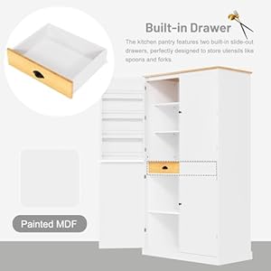 Merax Tall Kitchen Storage Cabinet Pantry Farmhouse Freestanding Large Cupboard with 2 Drawers,2 Adjustable Shelves,8 Shelf for Dining Room,White, 71.3"(w Door) Merax Tall Kitchen Storage Cabinet Pantry Farmhouse Freestanding Large Cupboard with 2 Drawers2 Adjustable Shelves8 Shelf for Dining RoomWhite 713w Door