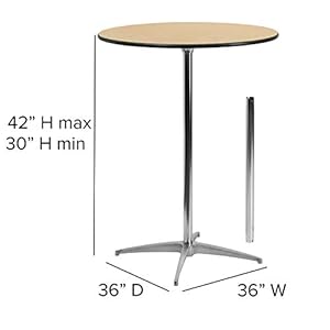 Flash Furniture Lars 36'' Round Wood Cocktail Table with 30'' and 42'' Columns, Adjustable Wood Bar Height Table for Events or Home Use, Natural Flash Furniture Lars 36 Round Wood Cocktail Table with 30 and 42 Columns Adjustable Wood Bar Height Table for Events or Home Use Natural