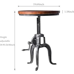 Industrial Bar Table Rustic Small Bistro Table Vintage Side Table for Living Room Farmhouse Dining Desk for Kitchen 197 256inch Height Adjustable with Round Wooden Tabletop