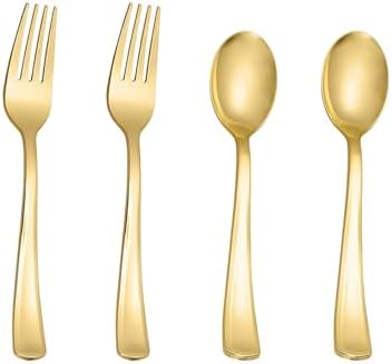 Luxurious Heavy-Duty Gold Plastic Silverware for Parties Dinners and Weddings