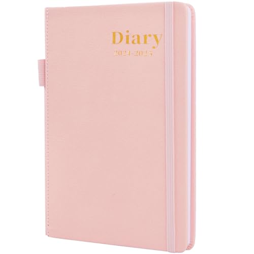 Moseem Academic Diary 2024-2025 Week to View - A5 Diary 2024-2025,Planner 2024-2025 from August 2024-July 2025,Hard Cover,2 Bookmark,Elastic Pen Holder,Back Pocket,21 x 14.5 x 1.7 cm,Pink