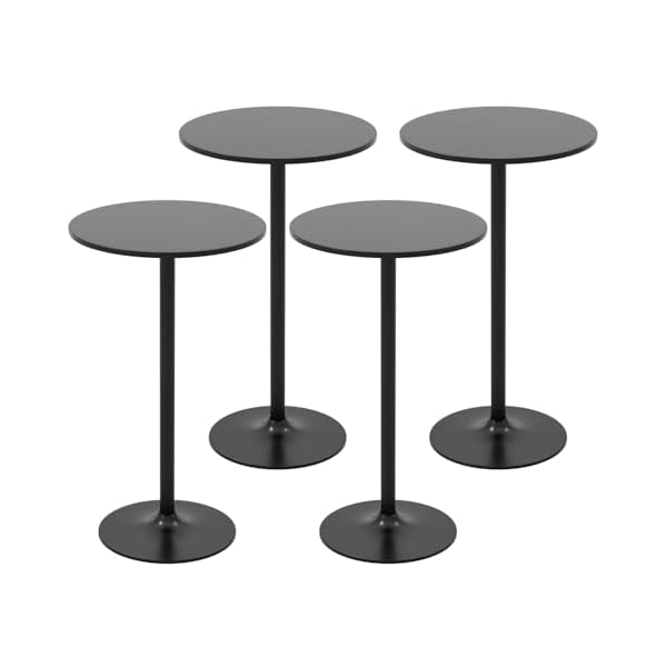 Costway round bistro table set of 4 height adjustable bar height cocktail table high top pub table snack table with heavy duty metal base for home bar dining room restaurant black  urban country home decor