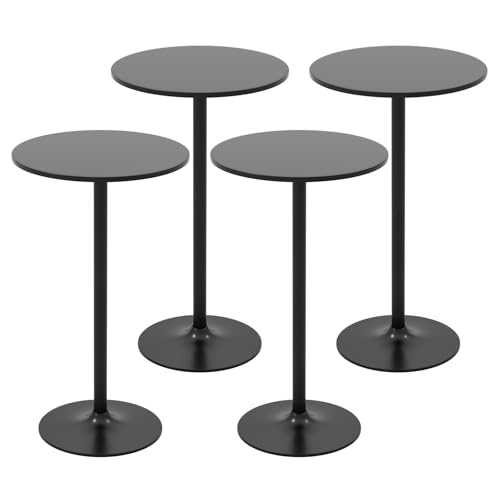 COSTWAY Round Bistro Table Set of 4 Height Adjustable Bar Height Cocktail Table High Top Pub Table Snack Table with Heavy Duty Metal Base for Home Bar Dining Room Restaurant Black