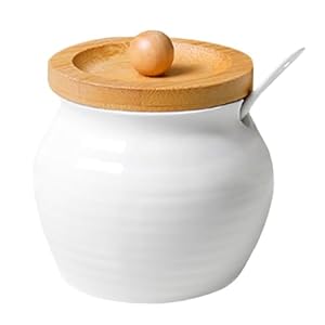 Sugar Bowl with Lid and Spoon 12 OZ Sugar JarCeramic Jar Sugar Container for Coffee Bar Accessories Salt Creamer Condiment Pots for White Canister Porcelain Sugar Salt Pepper Storage Jar