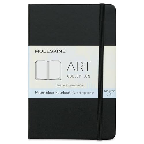 Moleskine Carnet Aquarelle, Papier pour Crayons et Peintures Aquarelle, Couverture Rigide et Fermeture élastique, Format Poche 9x14cm, Couleur Noir, 60 Pages