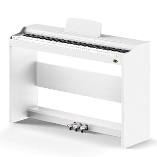 Rosen P35 Piano numérique pour débutant 88 touches avec support de meubles, piano électrique portable blanc, unité à 3 pédales - Les Beatles, Paul McCartney, John Lennon, RIngo Starr, George Harrison