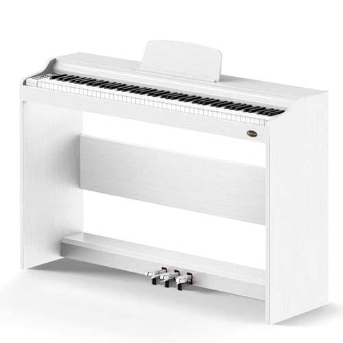 Rosen P35 Piano numérique pour débutant 88 touches avec support de meubles, piano électrique portable blanc, unité à 3 pédales - Les Beatles, Paul McCartney, John Lennon, RIngo Starr, George Harrison Rosen P35 Piano numérique pour débutant 88 touches avec support de meubles, piano électrique portable blanc, unité à 3 pédales
