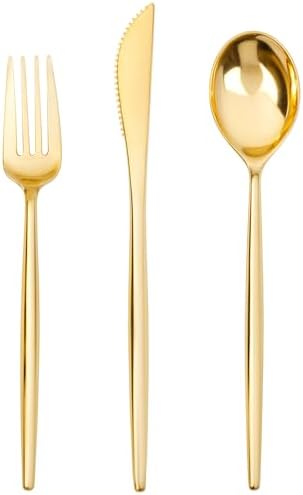 SUT 150PCS Gold Plastic Silverware