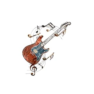 Socadis Déco murale Musique : Guitare électrique et Partitions en métal colorées, H 89 cm - Les Beatles, Paul McCartney, John Lennon, RIngo Starr, George Harrison