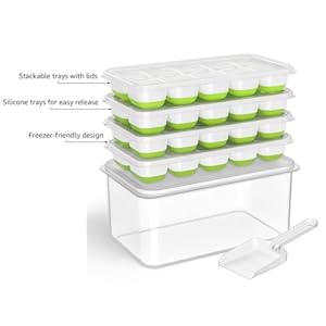   DOQAUS-Ice-Cube-Tray-with-Lid-and-Bin-4-Pack-Silicone-Plastic-Ice-Cubes-Trays-for-Freezer-with-BoxContainer-Stackable-with-Storage-Iced-Bucket-Kits-Scoop-for-Baby-Food-Cocktail-Coffee