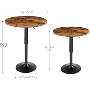 HOOBRO Bar Table Height Adjustable Round Pub Table 27 354 Inches Cocktail Table with Sturdy Base Modern Style Easy to Assemble Suitable for Small Space Rustic Brown BF58BT01G1