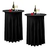 Albassa 2 Pack Cocktail Table Covers 32x 43 Spandex Stretch Round Cocktail Tablecloths with Wavy Drapes Fitted High Top Bar Table Skirt for Wedding Party Banquet Black 2 PCS