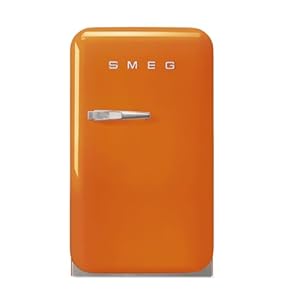 Smeg FAB5 16 50s Retro Style Series Compact Cooler with 15 cu ft Capacity Automatic Defrost LED Interior Lighting and Adjustable Shelves Right Hand Hinge Made in Italy Orange Made In Italy
