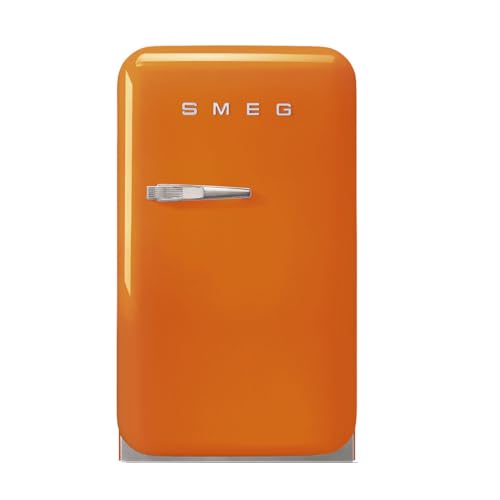 Smeg FAB5 16 50s Retro Style Series Compact Cooler with 15 cu ft Capacity Automatic Defrost LED Interior Lighting and Adjustable Shelves Right Hand Hinge Made in Italy Orange Made In Italy