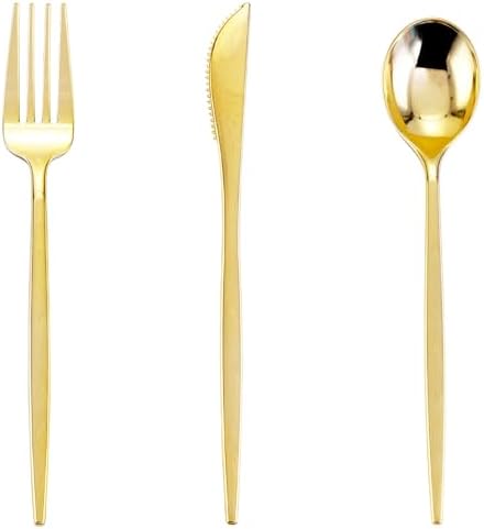 PULOTE 150PCS Golden Plastic Silverware Set - Durable Elegant Perfect for Parties