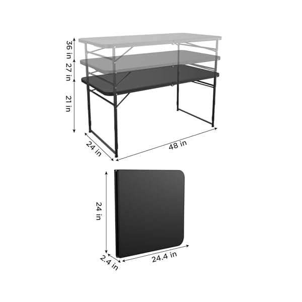   COSCO-4-ft-Fold-in-Half-Adjustable-Height-IndoorOutdoor-Utility-Table-Black
