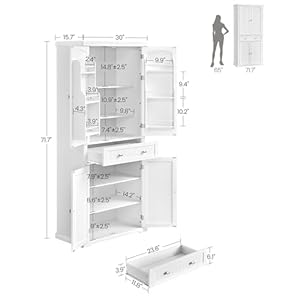 VASAGLE Pantry Cabinet, 15.7 x 30 x 71.7 Inches, Freestanding Tall Cupboard Storage Cabinet with a Drawer, 2 Cabinets, 4 Adjustable Shelves, 6 Door Shelves, Living Room, Kitchen, White UBBC561P31V2 VASAGLE Pantry Cabinet 157 x 30 x 717 Inches Freestanding Tall Cupboard Storage Cabinet with a Drawer 2 Cabinets 4 Adjustable Shelves 6 Door Shelves Living Room Kitchen White UBBC561P31V2