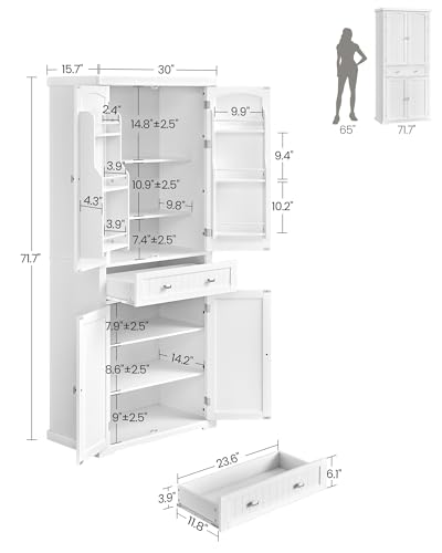 VASAGLE-Pantry-Cabinet-157-x-30-x-717-Inches-Freestanding-Tall-Cupboard-Storage-Cabinet-with-a-Drawer-2-Cabinets-4-Adjustable-Shelves-6-Door-Shelves-Living-Room-Kitchen-White-UBBC561P31V2 VASAGLE Pantry Cabinet 157 x 30 x 717 Inches Freestanding Tall Cupboard Storage Cabinet with a Drawer 2 Cabinets 4 Adjustable Shelves 6 Door Shelves Living Room Kitchen White UBBC561P31V2